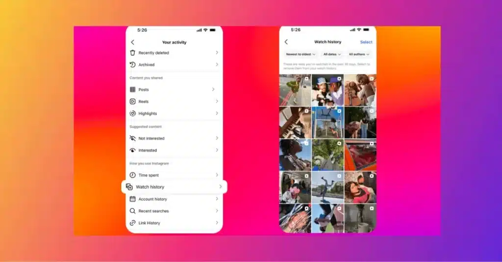 instagram watch history