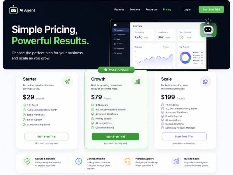 Small business owner comparing monthly pricing plans on a software dashboard
