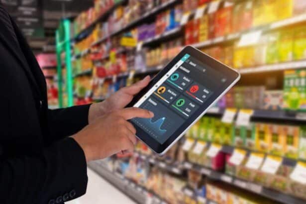 Small business owner reviewing an AI automation playbook on a tablet in their shop
